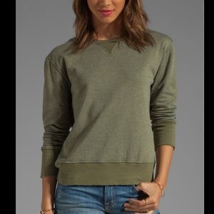 Current / Elliot The Stadium Sweatshirt Army Olive Green Distressed Pullover sz1